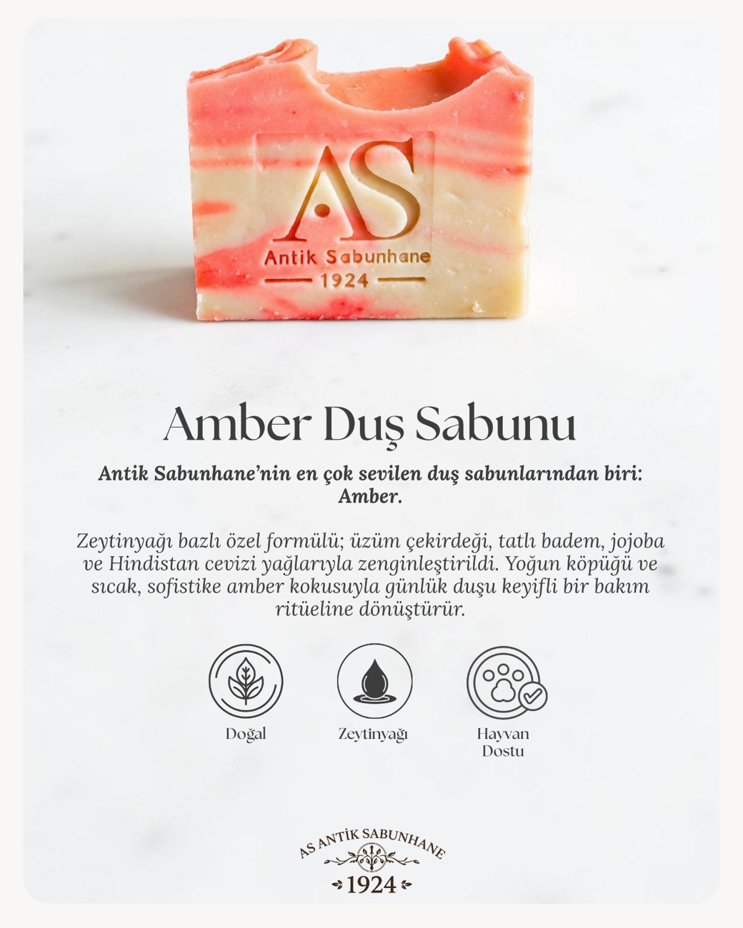 Amber Duş Sabunu – Zeytinyağlı &amp; Değerli Yağlarla | 125 g