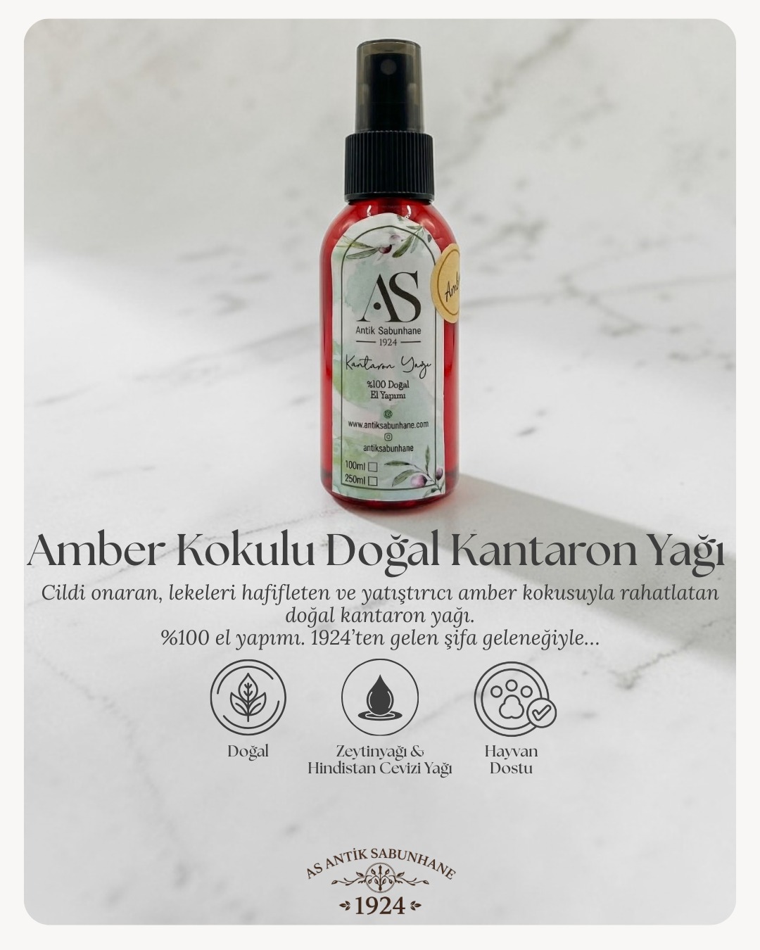 Amber Kokulu Doğal Kantaron Yağı – 100 ml | Cilt Onarıcı & Nemlendirici Bakım Yağı